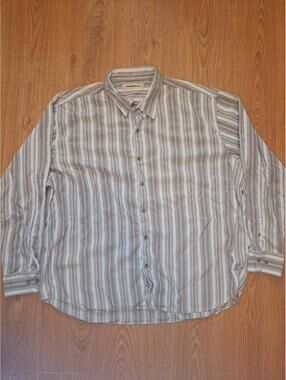 Tommy Bahama Button Up Shirt XXL Beige Striped 100% Silk